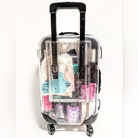Nwt Trader Joe's Micro Zip Red Tote + Clear Glitter Rolling Suitcase Luggage Set - Picture 2 of 6